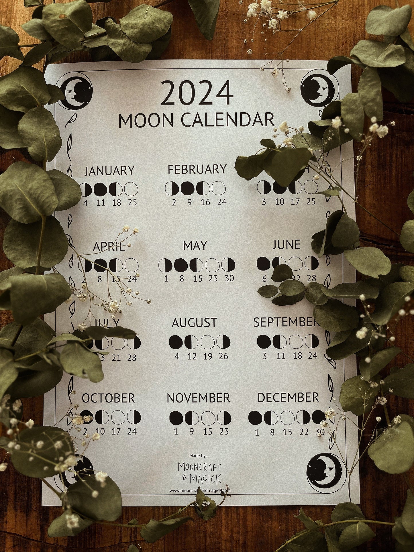 2024 UK Lunar Calendar, Digital download Mooncraft & Magick