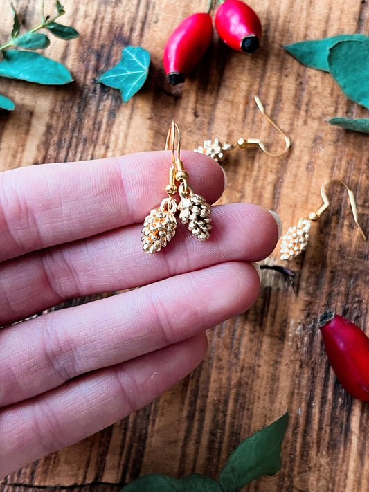 Gold Pine Cone Earrings