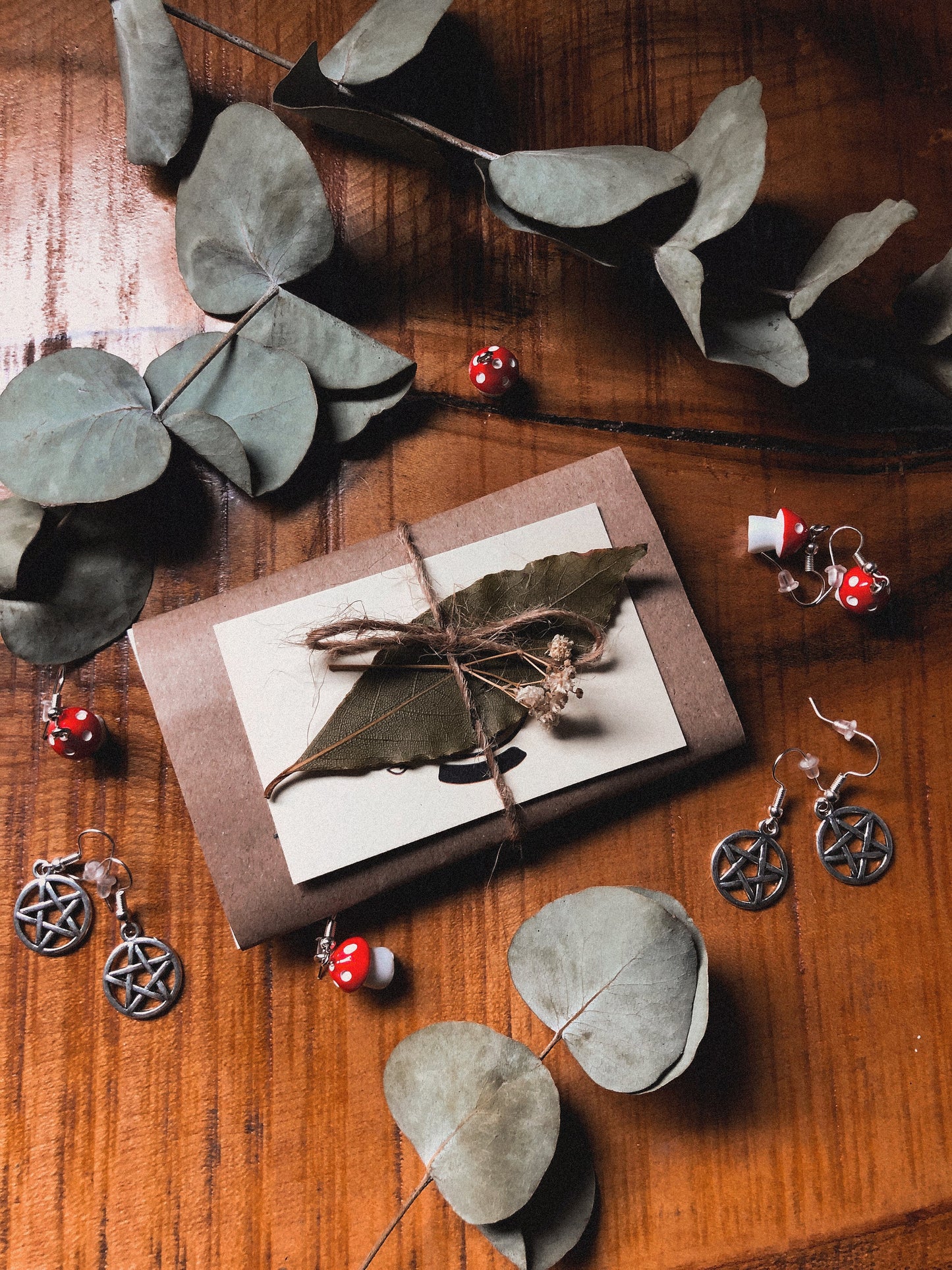 toadstool earrings packaged