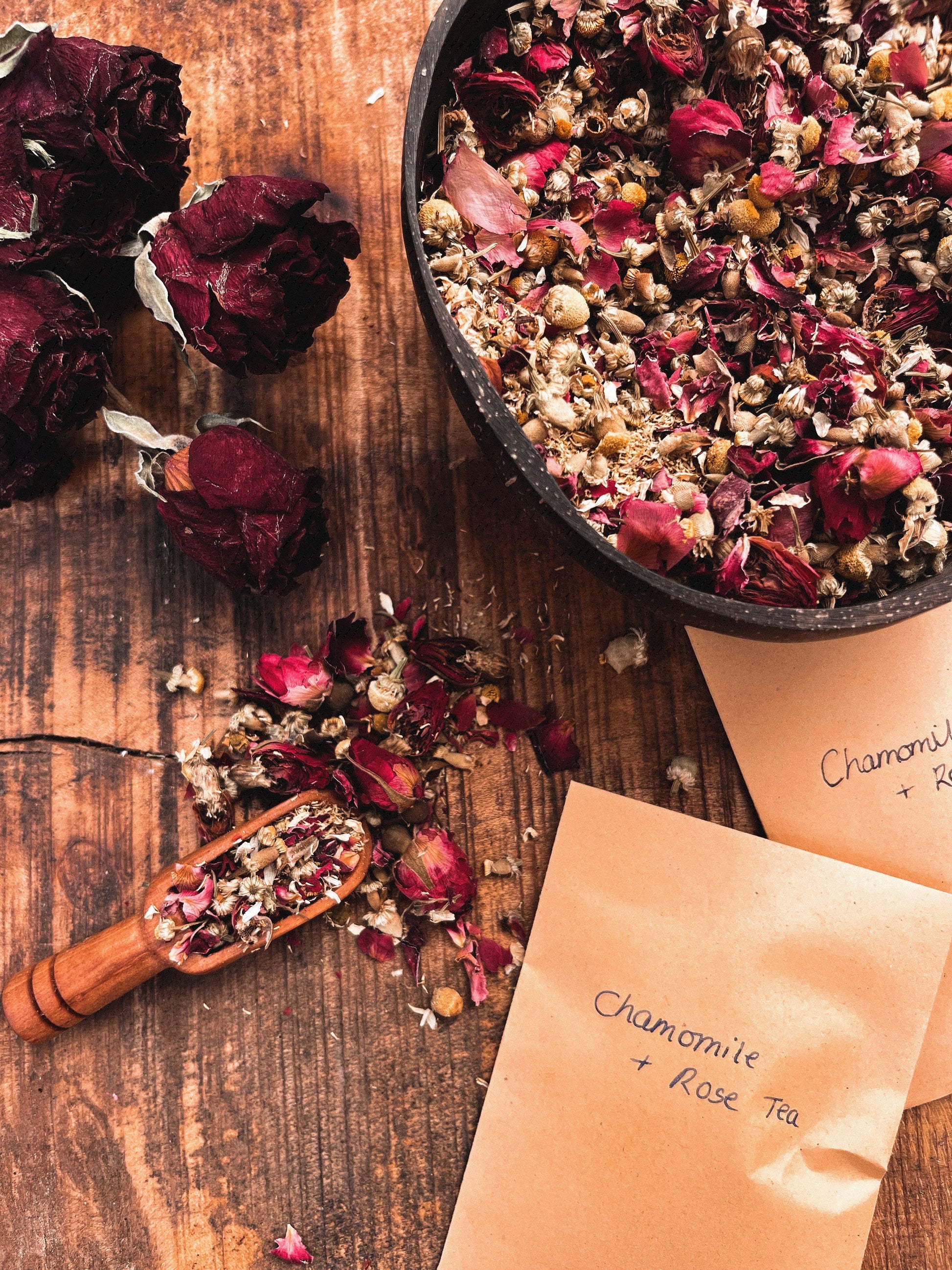 chamomile and rose tea, self love loose leaf tea