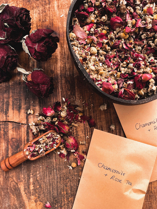 chamomile and rose tea, self love loose leaf tea